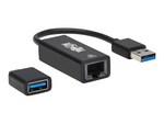 Tripp Lite Series USB-C, USB-A to RJ45 Gigabit Ethernet Network Adapter (2xM/F), USB 3.2 Gen 1, Black